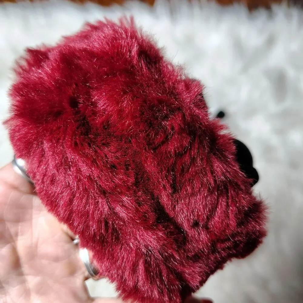 Retro Blk Classy Velvet VTG Gloves W Red Faux Fur Cuff/RT1